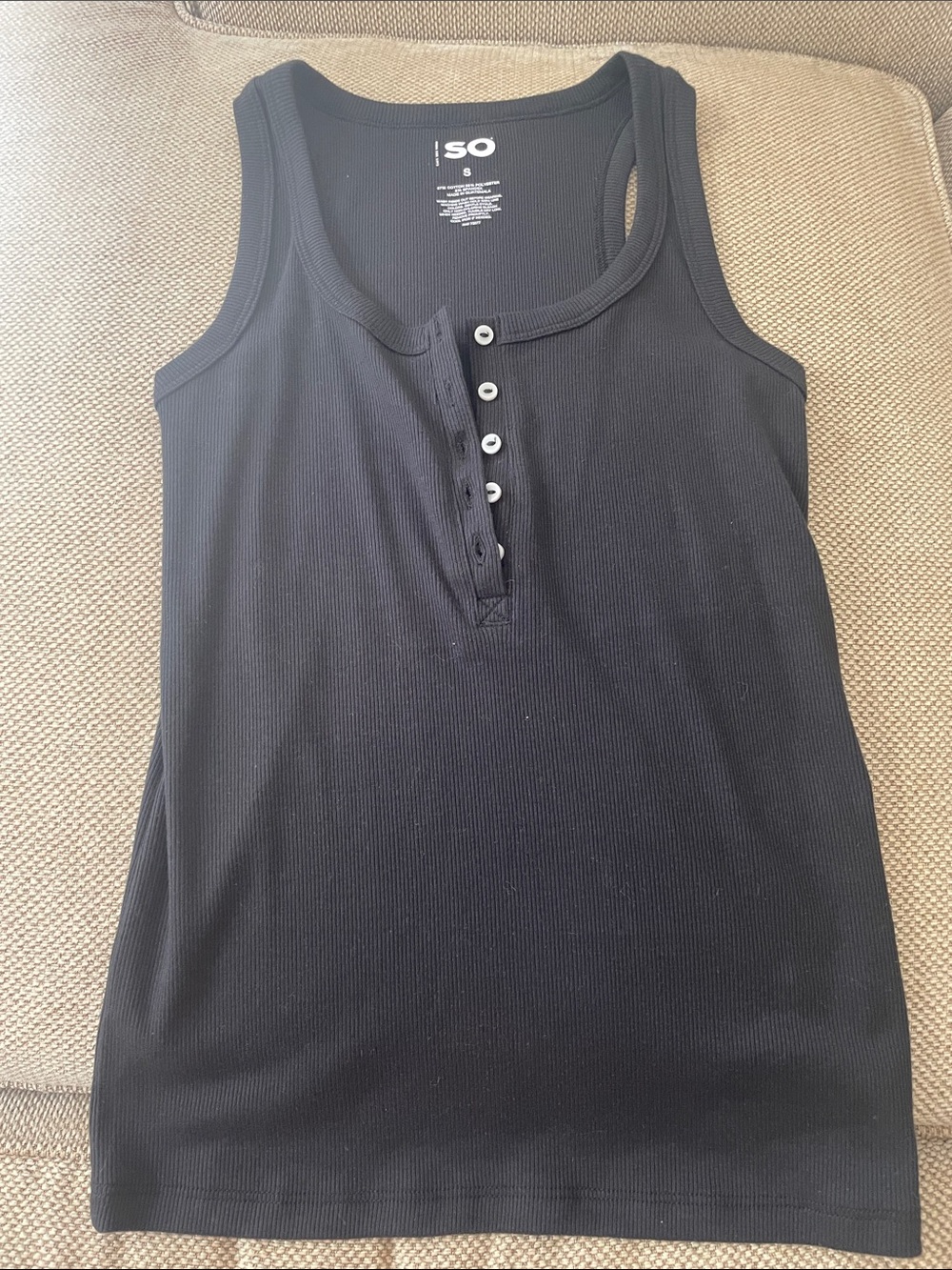 SO Black Ribbed Henley Tank - Men's Sleeveless Shirt